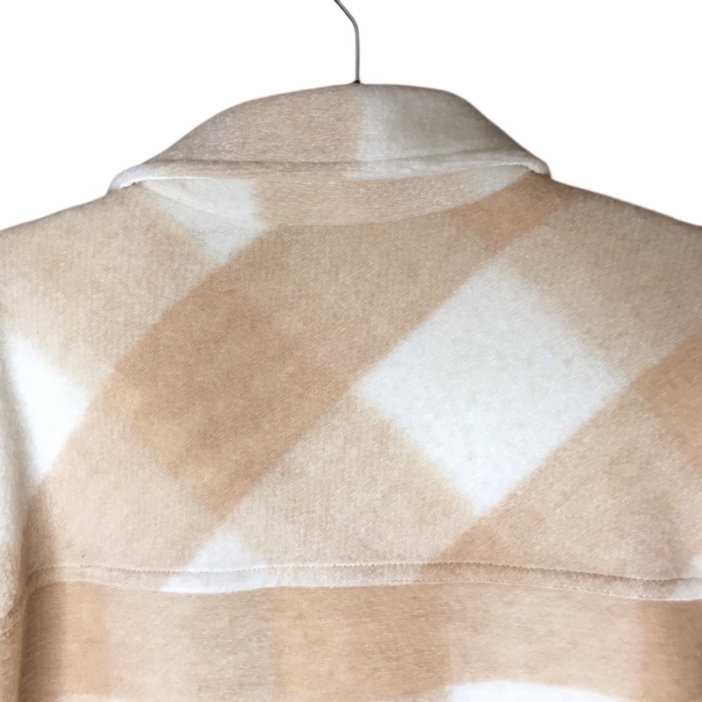 XL Jilly Jillian Harris x Joe Fresh Tan Cream Shacket Tunic Length Plaid - Picture 9 of 13
